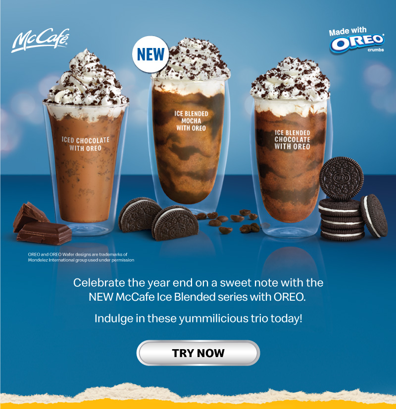 Celebrate the year end on a sweet note with the NEW McCafe Ice Blended series with OREO. 