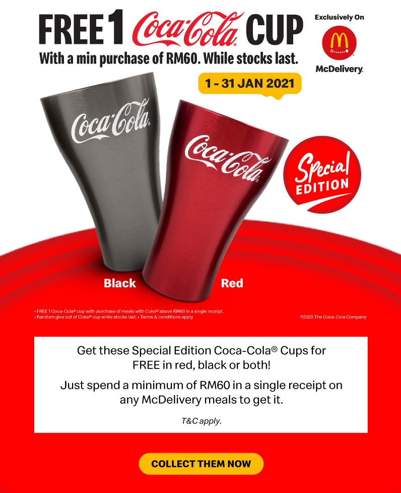 Get these Special Edition Coca-Cola® Cups for FREE in red, black or both!