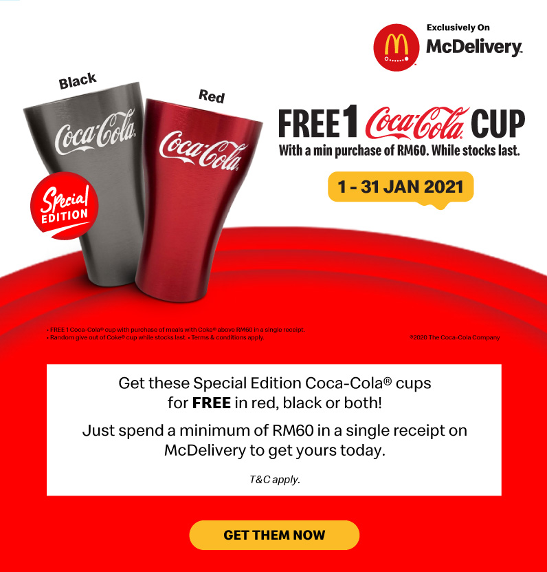 Get these Special Edition Coca-Cola® Cups for FREE in red, black or both!