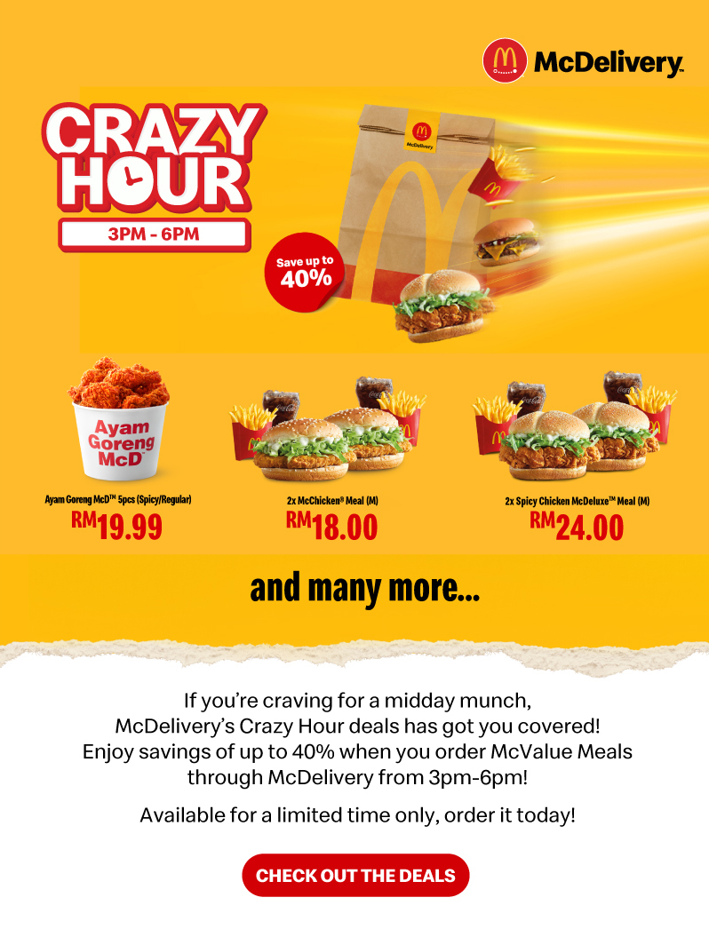 If you’re craving for a midday munch, McDelivery’s Crazy Hour deals has got you covered!