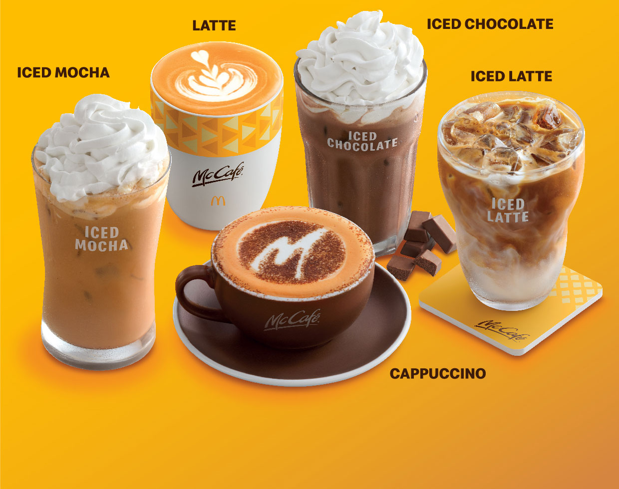 Ice Mocha, Latte, Iced Chocolate, Cappuccino